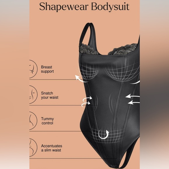 NWT Popilush Faux Leather Lace Balconette Sculpting Bodysuit Black Shapewear - Picture 4 of 7